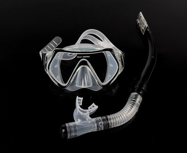 Set de scufundare cu masca cu sticla securizata si snorkel in negru, roz, galben si albastru