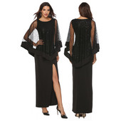 Rochie de seara de dama eleganta cu fanta si efect stralucitor in negru