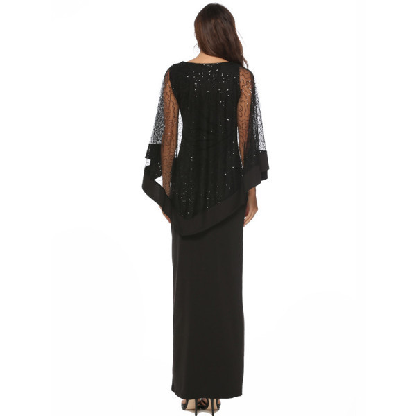 Rochie de seara de dama eleganta cu fanta si efect stralucitor in negru