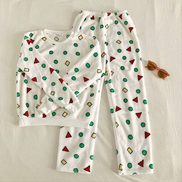 Pijamale de iarnă pentru femei în două părți în verde și alb
