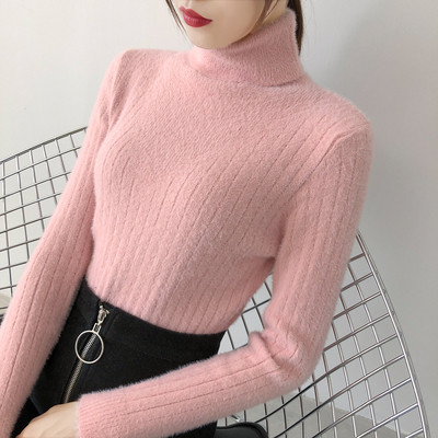 Női téli pehelypulóver magas gallérral bézs, fehér, rózsaszín, kék és fekete színben