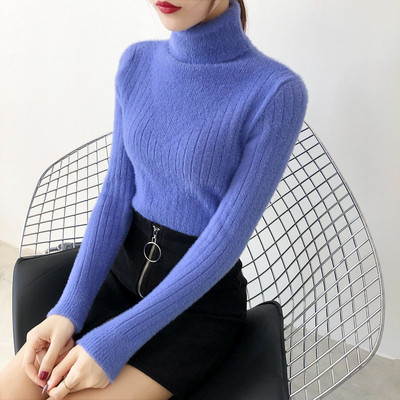 Női téli pehelypulóver magas gallérral bézs, fehér, rózsaszín, kék és fekete színben