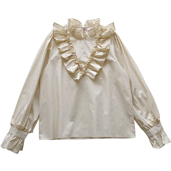 Stílusos női ing zöld, bézs és fehér színben, félmagas gallérral és fürtökkel