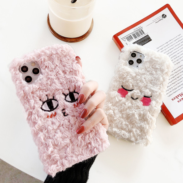 Rózsaszín és fehér hímzéssel ellátott plüss tok Iphone 11 Pro Max készülékhez