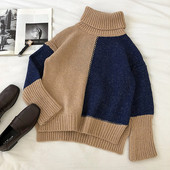 Női barna pulóver pólógallérral és hosszú ujjal