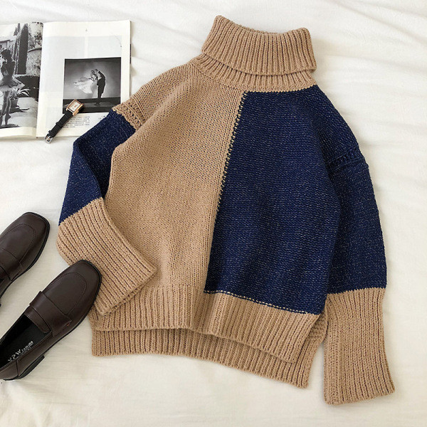 Női barna pulóver pólógallérral és hosszú ujjal