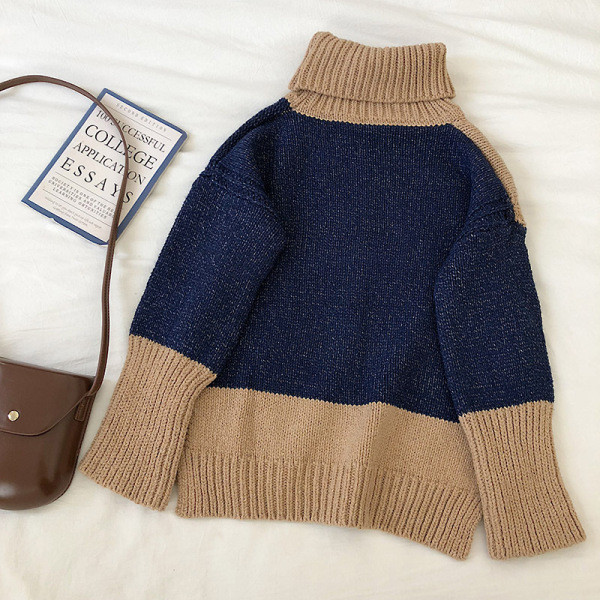 Női barna pulóver pólógallérral és hosszú ujjal