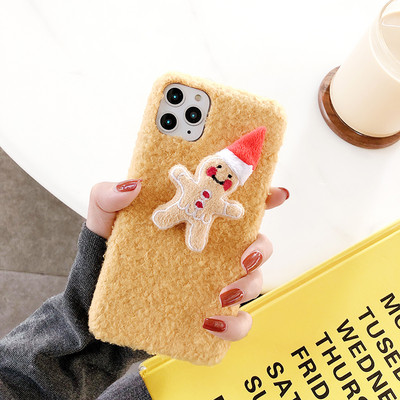 Plüss tok Iphone 11 Pro Max telefonhoz 3D karácsonyi elemmel, piros, narancssárga és sárga színben