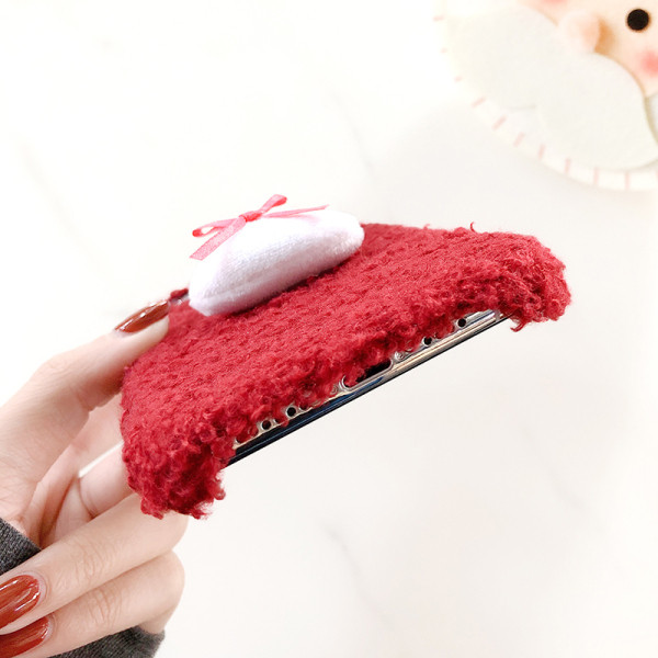 Plüss tok Iphone 11 Pro Max telefonhoz 3D karácsonyi elemmel, piros, narancssárga és sárga színben