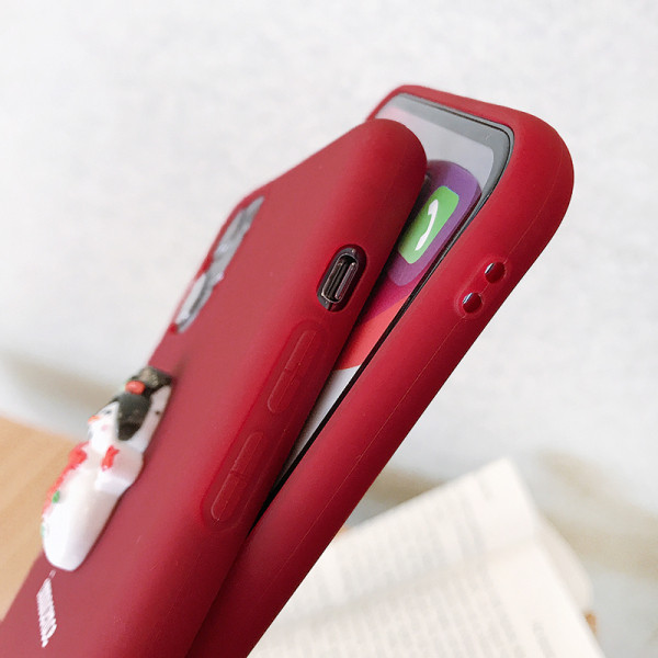 Коледен силиконов калъф с 3D снежен човек и елен в бордо цвят за Iphone 11 Pro Max