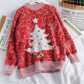 Női karácsonyi hosszú ujjú pulóver rózsaszín, piros, kék és bézs színben