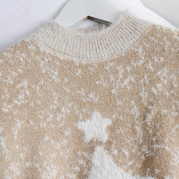 Női karácsonyi hosszú ujjú pulóver rózsaszín, piros, kék és bézs színben