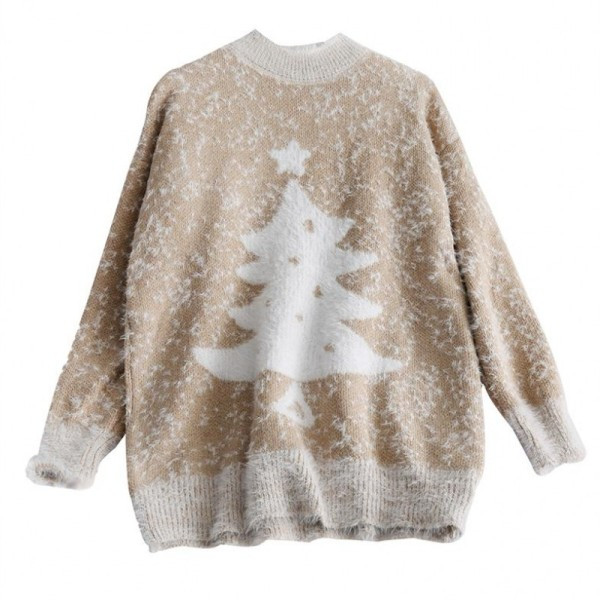 Női karácsonyi hosszú ujjú pulóver rózsaszín, piros, kék és bézs színben