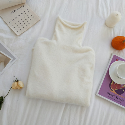 Női plüss pulóver öt színben, magas gallérral és hosszú ujjal