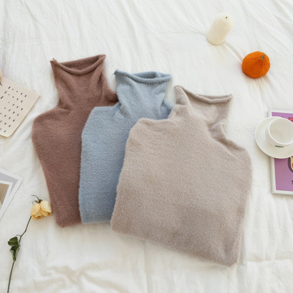 Női plüss pulóver öt színben, magas gallérral és hosszú ujjal