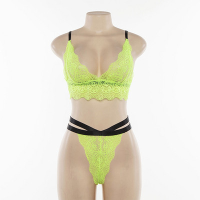 Σετ εσωρούχων σε δύο κομμάτια με δαντέλα σε κόκκινο και κίτρινο χρώμα