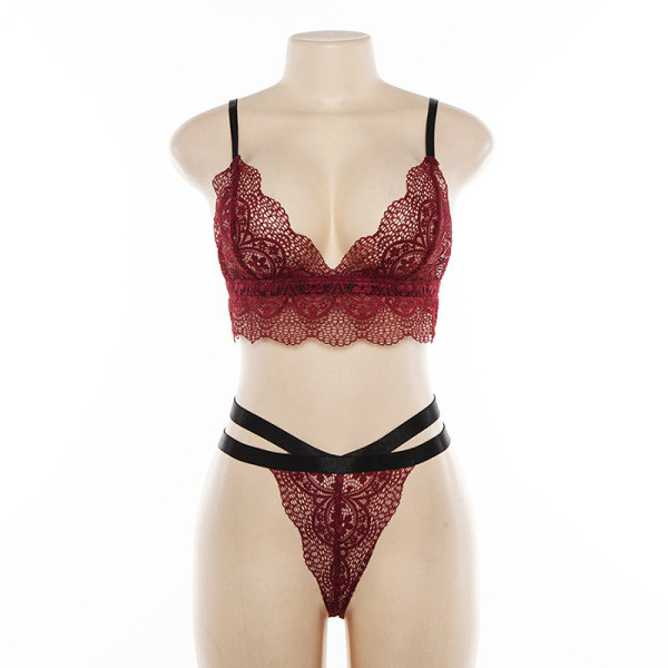 Σετ εσωρούχων σε δύο κομμάτια με δαντέλα σε κόκκινο και κίτρινο χρώμα