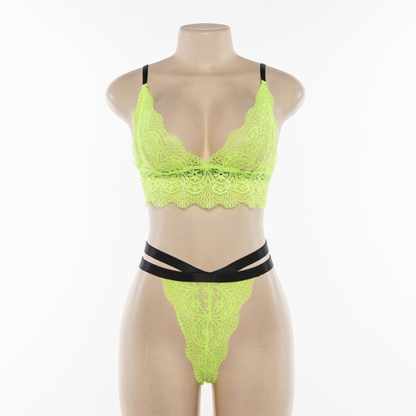 Σετ εσωρούχων σε δύο κομμάτια με δαντέλα σε κόκκινο και κίτρινο χρώμα