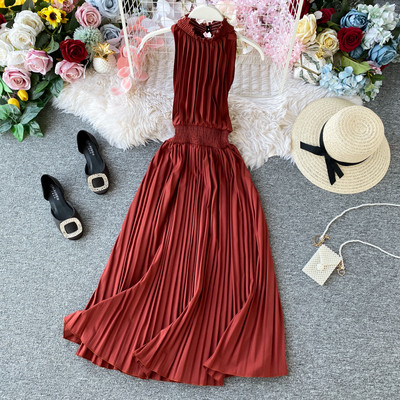 Modern női redős ruha gumírozott derékkal