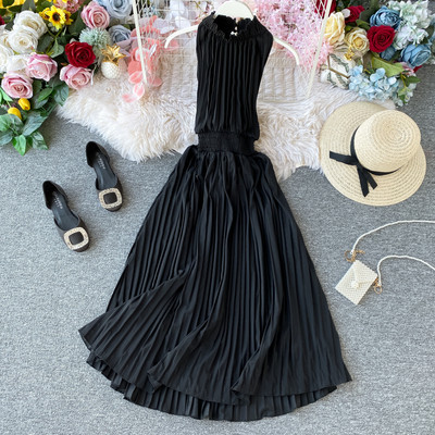 Modern női redős ruha gumírozott derékkal