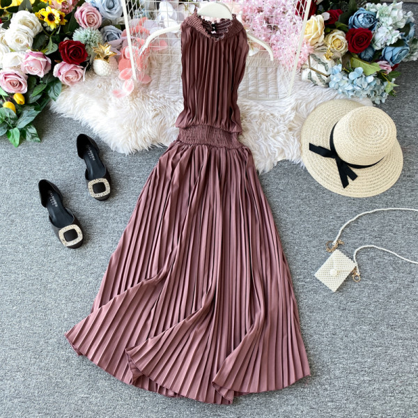 Modern női redős ruha gumírozott derékkal