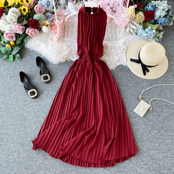 Modern női redős ruha gumírozott derékkal