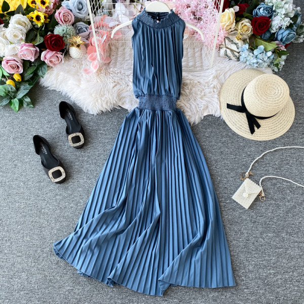 Modern női redős ruha gumírozott derékkal