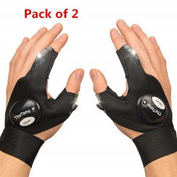 Дишащи водоустойчиви спортни ръкавици без пръсти с LED светлина в черен цвят