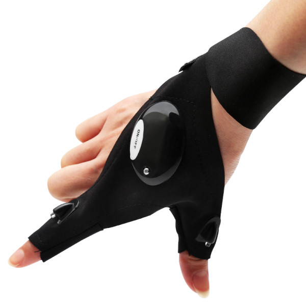 Légáteresztő, vízálló, ujj nélküli sportkesztyű LED lámpával fekete színben