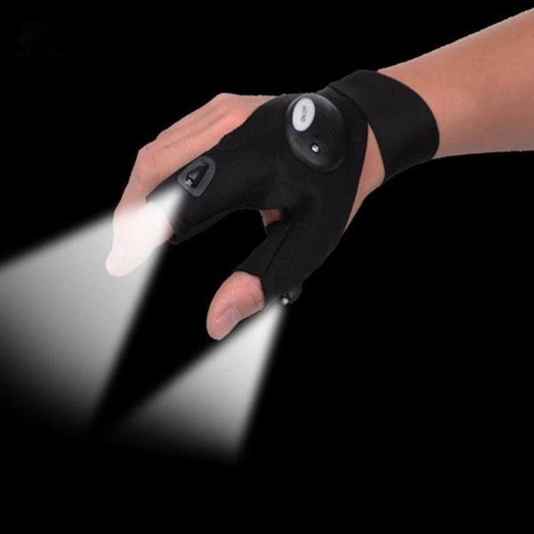 Breathable waterproof sports fingerless gloves with LED light in black