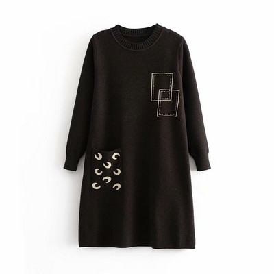 Kötött ruha széles modell fekete, barna és bordó színben, zsebbel