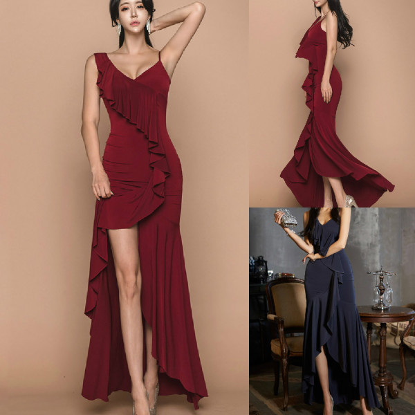 Formai női ruha spitz nyakkivágással és hasítékkal - aszimmetrikus modell