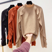 Fényes hatású női blúz, fürtök és magas gallér bézs, fekete és narancs színben