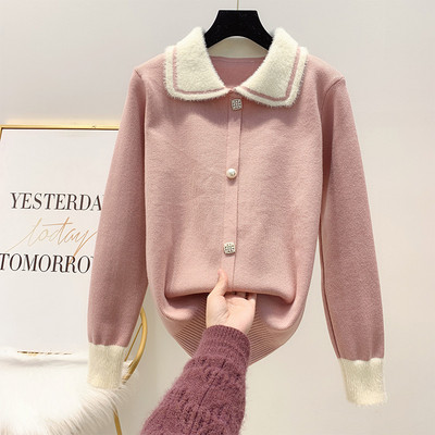 Női alkalmi kardigán gombokkal és gallérral, piros, rózsaszín, bézs és fekete színben