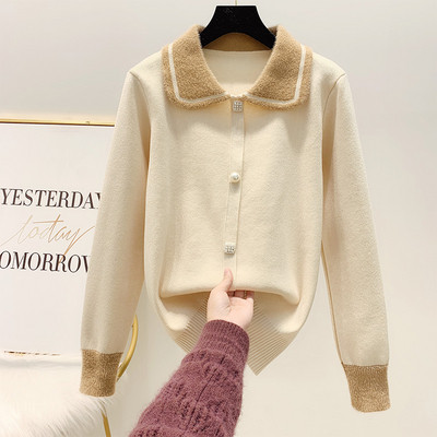 Női alkalmi kardigán gombokkal és gallérral, piros, rózsaszín, bézs és fekete színben