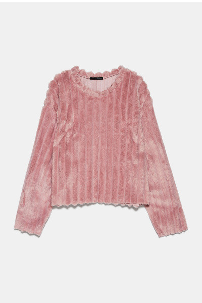 Pulover cu puf scurt in negru si roz model lat