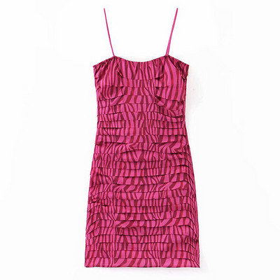 Testreszabott redőzött ruha vékony pántokkal, rózsaszín, zebramintával