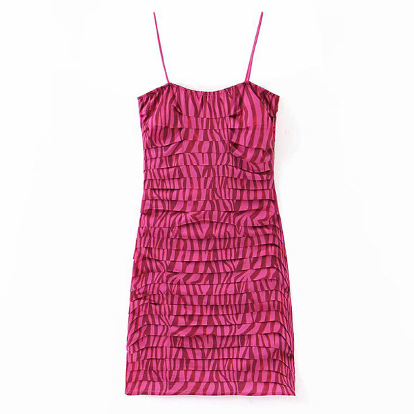 Testreszabott redőzött ruha vékony pántokkal, rózsaszín, zebramintával