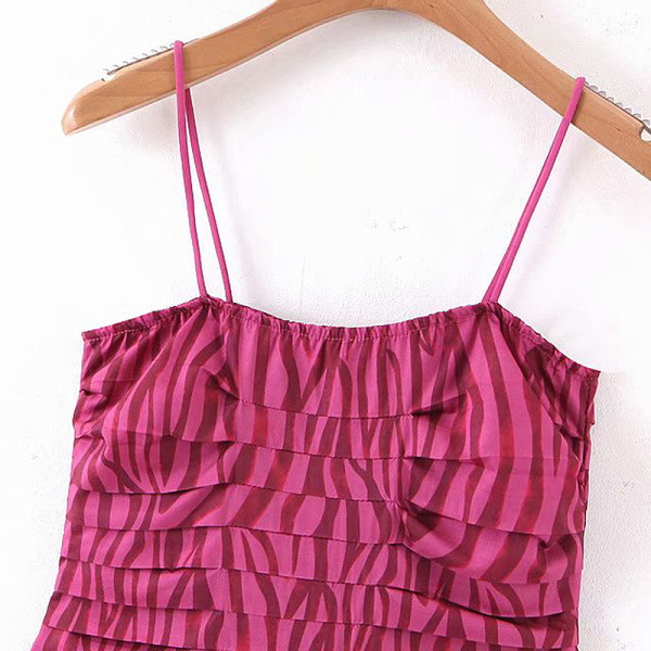 Testreszabott redőzött ruha vékony pántokkal, rózsaszín, zebramintával