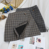 Fusta dama in carouri cu nasture in gri si maro