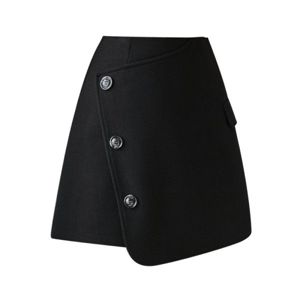 Rövid, aszimmetrikus női szoknya bézs és fekete színben, gombokkal
