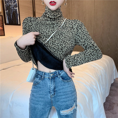 Női téli póló meleg béléssel, fekete, barna és leopárdmintás színben