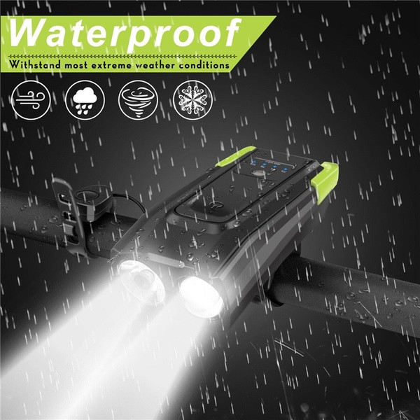 Αδιάβροχος επαναφορτιζόμενος προβολέας ως  ποδηλάτου με φώτα LED και φόρτιση USB σε κόκκινο, πράσινο και μπλε χρώμα