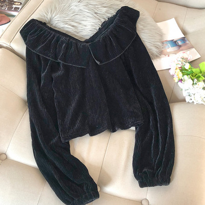 Bluză de damă din catifea și decolteu spitz în visiniu, verde, bej și negru