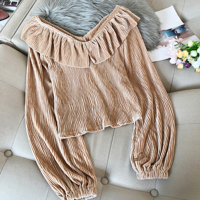 Bluză de damă din catifea și decolteu spitz în visiniu, verde, bej și negru