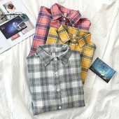 Retro stílusú kockás női ing, hosszú ujjal és klasszikus gallérral