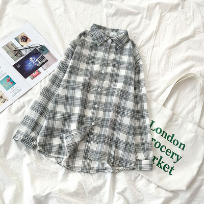 Retro stílusú kockás női ing, hosszú ujjal és klasszikus gallérral