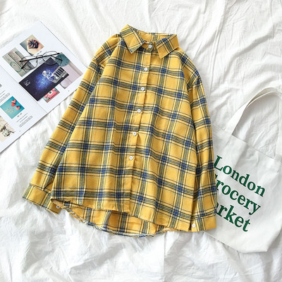 Retro stílusú kockás női ing, hosszú ujjal és klasszikus gallérral