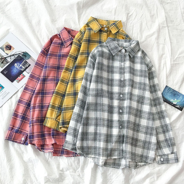 Retro stílusú kockás női ing, hosszú ujjal és klasszikus gallérral