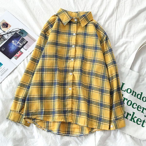 Retro stílusú kockás női ing, hosszú ujjal és klasszikus gallérral